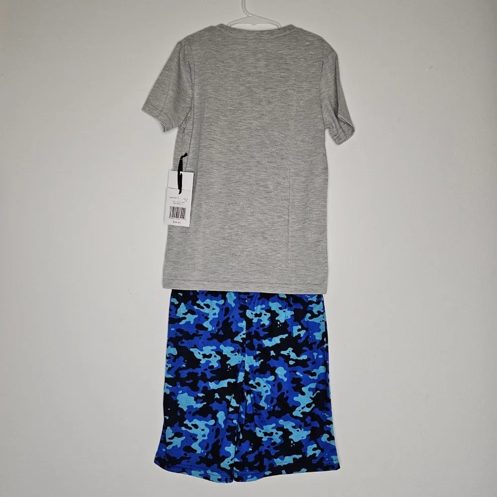 NWT Calvin Klein Boy's Gray/Blue Camouflage 2 Piece Set-Pajamas/Shorts Size 7-8